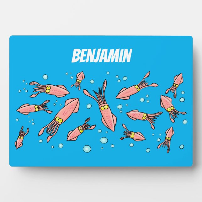 Plaque Photo Joli motif caricature de calmar rose (Devant)