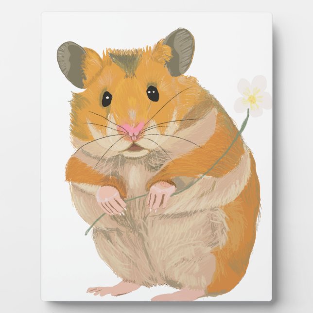 Plaque Photo Joli petit Hamster tenant une fleur (Devant)