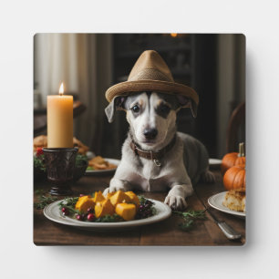 Plaque Photo Joli Whippet Puppy Pilgrim Casquette Thanksgiving