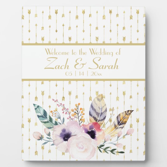 Plaque Photo Jolie Boho Bouquet Mariage Welcome Tabletop (Devant)