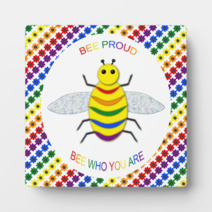 Plaque Photo Jolie LGBT Fière Abeille arc-en-ciel et fleurs