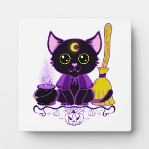 Plaque Photo Jolie sorcière de chat noir d'Halloween