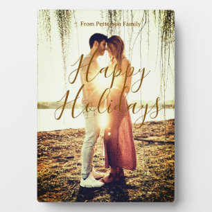 Plaque Photo Joyeuses vacances marron ajouter couple photo nom