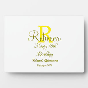 Plaque Photo Joyeux 15e anniversaire jaune ajouter nom monogram
