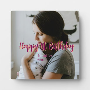Plaque Photo Joyeux 1er anniversaire enfant bébé mère rouge ora