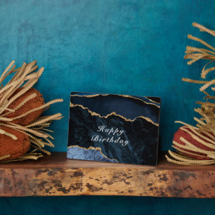 Plaque Photo Joyeux anniversaire - Agate Navy Blue Gold Gemston