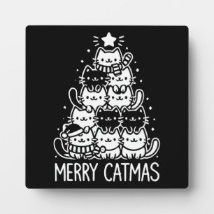 Plaque Photo Joyeux Catmas Cute Chat Noël Arbre de Noël