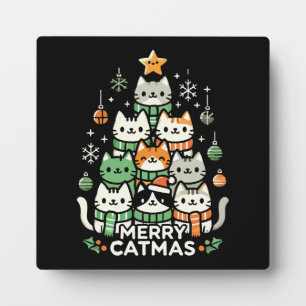 Plaque Photo Joyeux Catmas Cute Chat Noël Arbre de Noël
