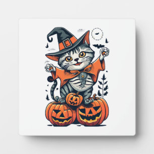 Plaque Photo Joyeux Halloween Chat Sorcière