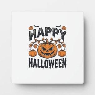 Plaque Photo Joyeux Halloween Citrouille Design de Gravure Vint