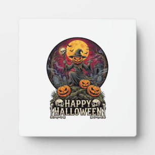 Plaque Photo Joyeux Halloween Citrouille Magicien Cimetière Ple