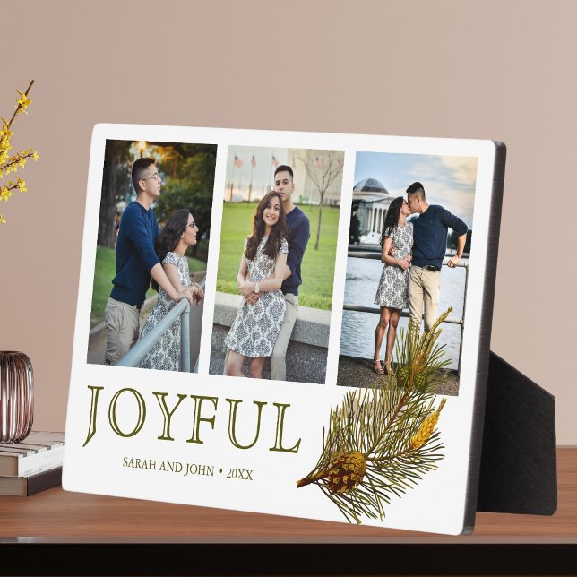 Plaque Photo Joyeux Noël Rustic Pine Sprig Photo Collage (Créateur téléchargé)