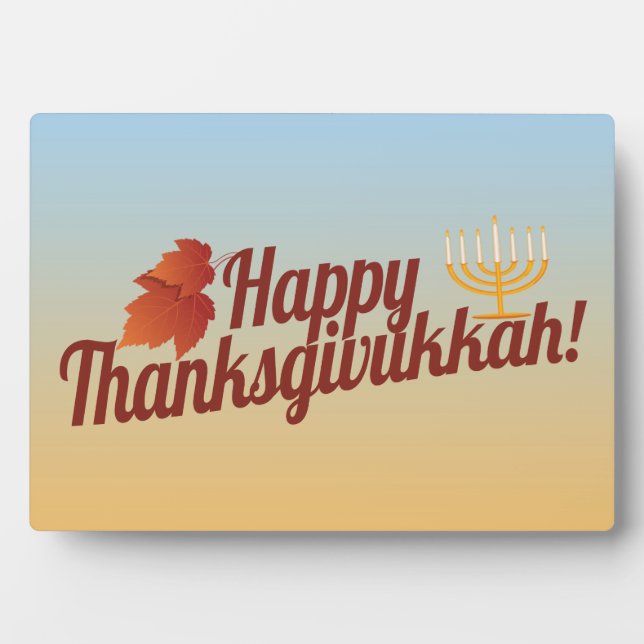 Plaque Photo Joyeux Thanksgivukkah Menorah/Leaf (Devant)