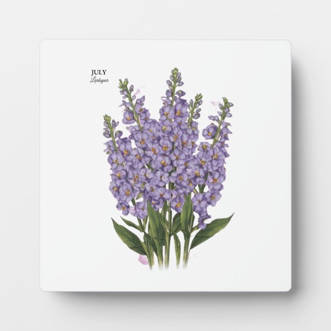 Plaque Photo Juillet Larkspur Bloom - Cadeau d'anniversaire per (Devant)