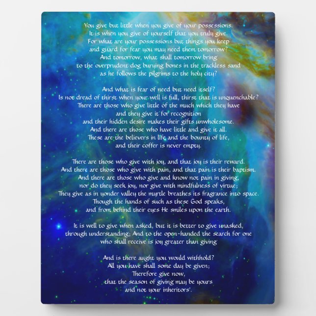 Plaque Photo Kahlil Gibran donne (Devant)