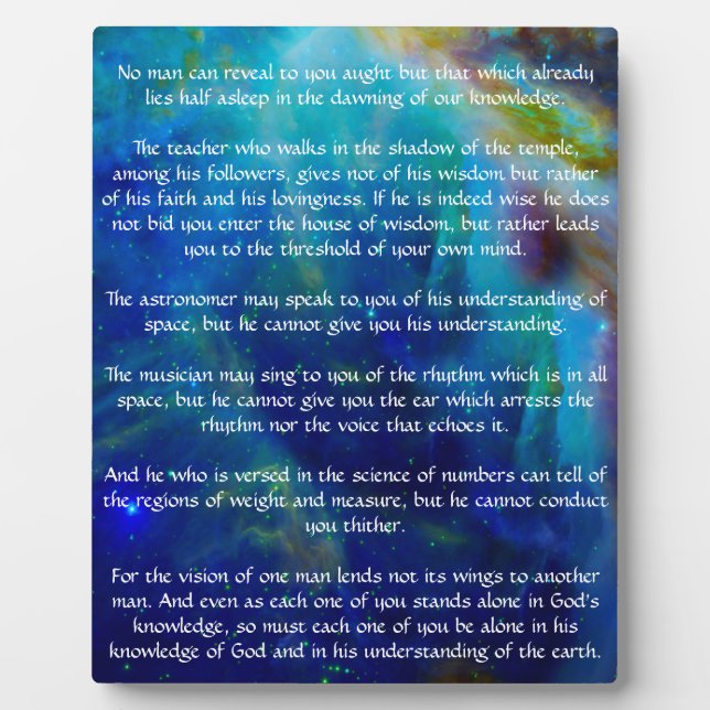 Plaque Photo Kahlil Gibran sur l'enseignement (Devant)