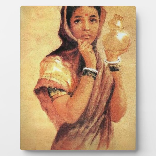Plaque Photo La Milkmaid 1904 Par Raja Ravi Varma (Devant)