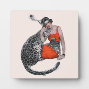 Plaque Photo Lady and Leopard