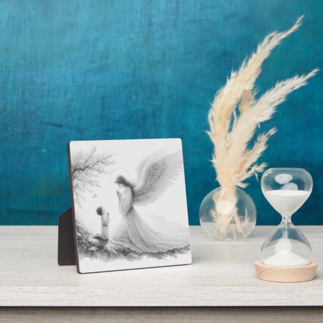 Plaque Photo L'ange gardien prie avec l'enfant (Insitu)