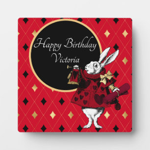 Plaque Photo Lapin blanc à l'anniversaire rouge