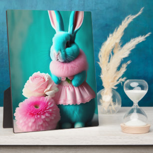 Plaque Photo Le lapin Turquoise Portrait de Pâques Tabletop Art