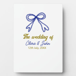 Plaque Photo Le mariage de l'or bleu marine noeud nom du couple