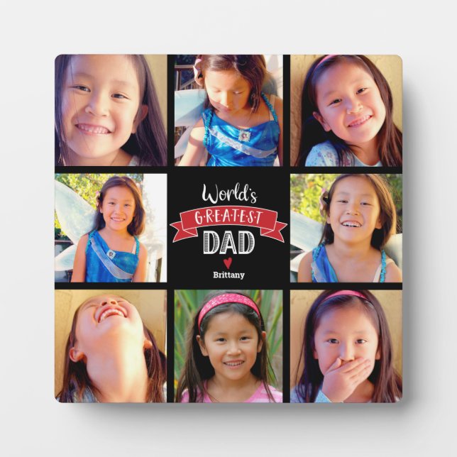 Plaque Photo Le plus grand papa du monde Rouge 8 photo Collage  (Devant)