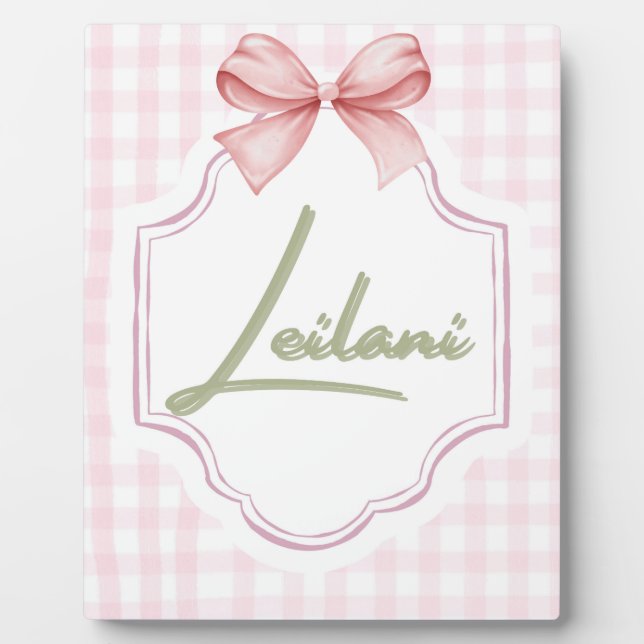 Plaque Photo Leilani personnalisée bébé fille En vichy (Devant)