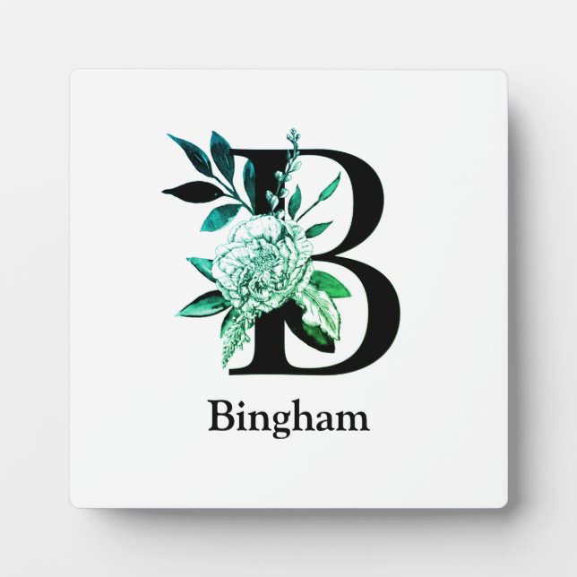 Plaque Photo LETTRE MONOGRAPHIQUE turquoise Tint Floral B (Devant)