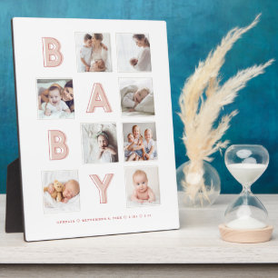 Plaque Photo Lettres pour bébés roses Nouveau-né Grille photo p