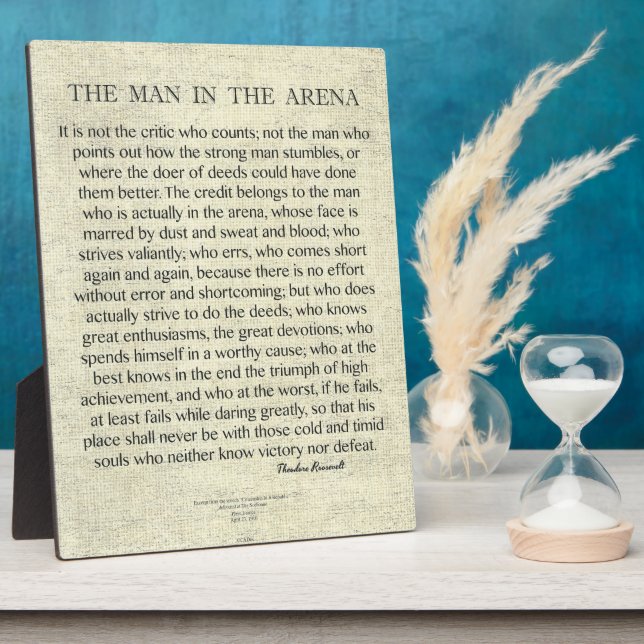 Plaque Photo L'homme dans l'arène citation de Theodore Roosevel (Côté)