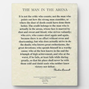 Plaque Photo L'homme dans l'arène citation de Theodore Roosevel