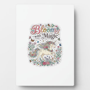 Plaque Photo Licorne Fleurir avec Magie Premium Vector Typograp
