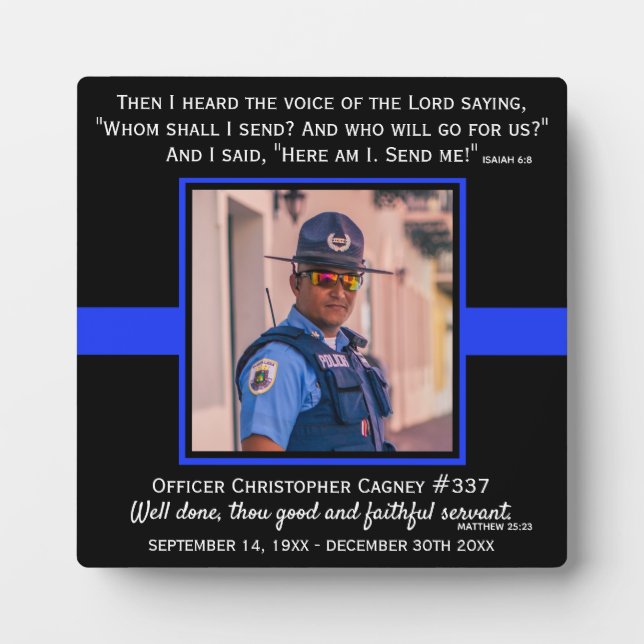 Plaque Photo Ligne Bleue Mince Photo Officier de police Memoria (Devant)