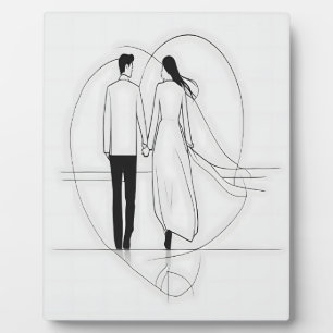 Plaque Photo Ligne minimaliste Art romantique Couple tenant mai
