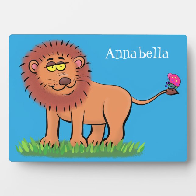 Plaque Photo Lion joyeux avec dessin animé de papillon (Devant)