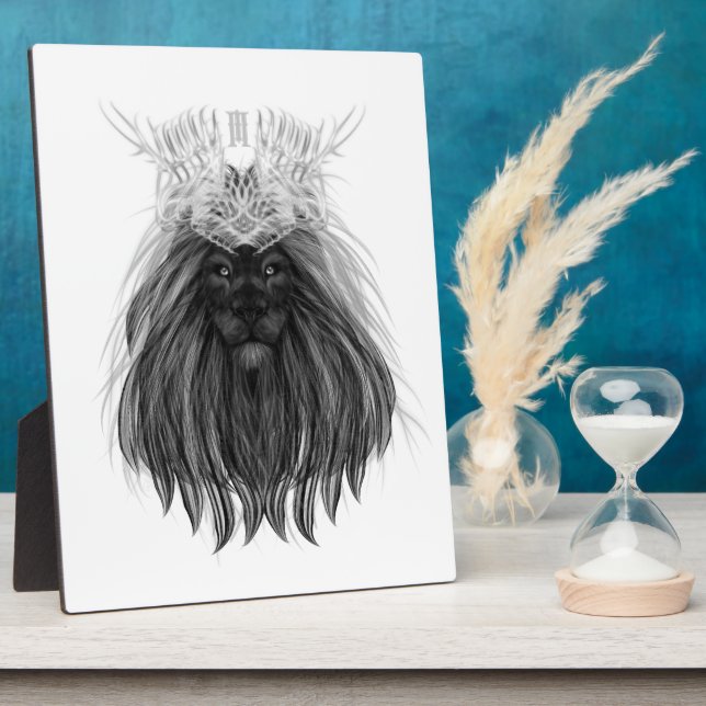 Plaque Photo Lion noir avec couronne Antlers et monogramme (Côté)