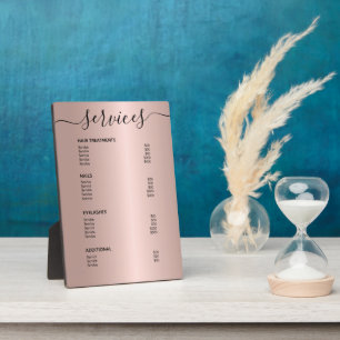 Plaque Photo Liste de prix de salon de coiffure Rose Gold Menu