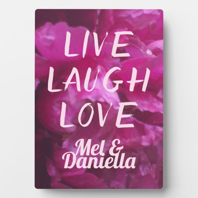 Plaque Photo Live Laugh Love Mariage Purple Peony Floral (Devant)