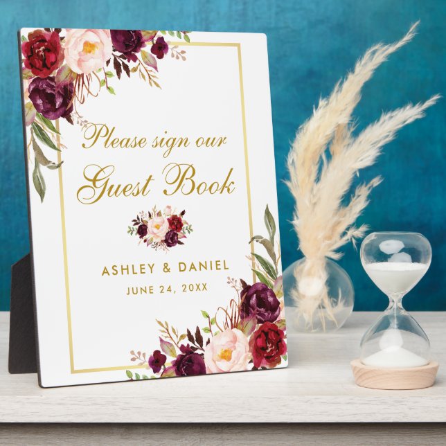 Plaque Photo Livre d'or Mariage Aquarelle Bourgogne (Côté)