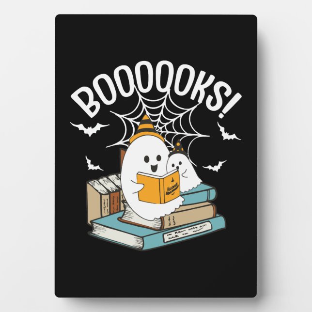 Plaque Photo Livres Ghost Lire Livres Halloween Drôle Lecture (Devant)