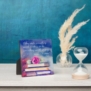 Plaque Photo Livres & Pink Flower Watercolor Script Citation pe