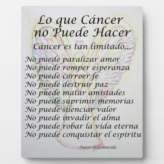 Plaque Photo Lo que Cancer no Puede Hacer Poème Peinture Poème  (Devant)