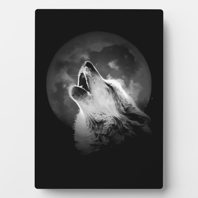 Plaque Photo Loup et lune de Howling noir et blanc (Devant)