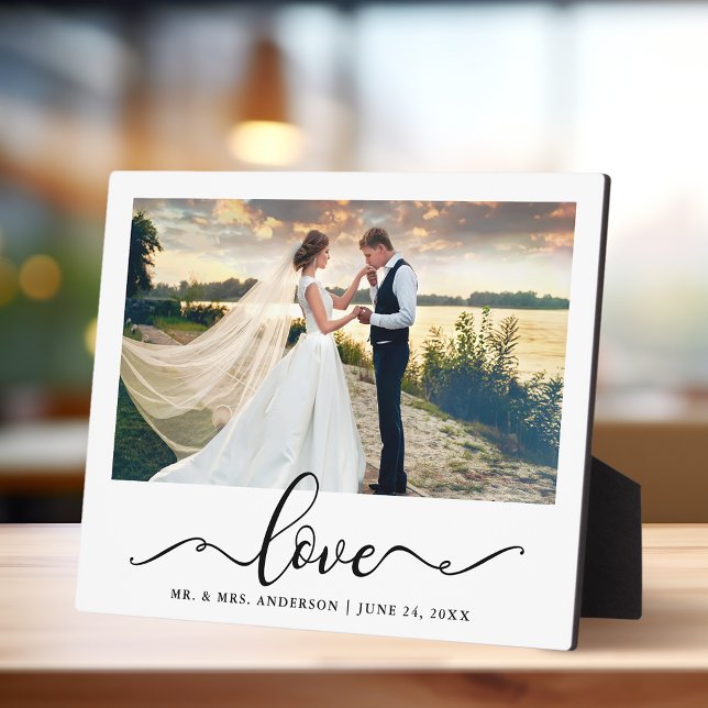 Plaque Photo Love Elegant Black Script Mariage Photo (Customize to change your personalized text size.)