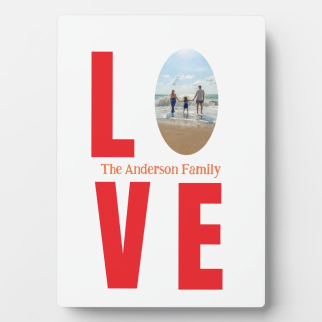 Plaque Photo Love rouge famille photo ovale forme moderne simpl (Devant)