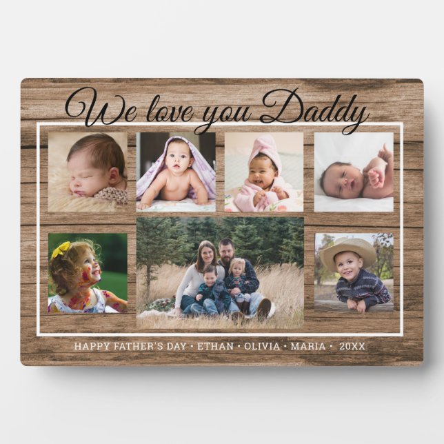 Plaque Photo Love You Daddy Fête des pères 7 Photo Collage Wood (Devant)