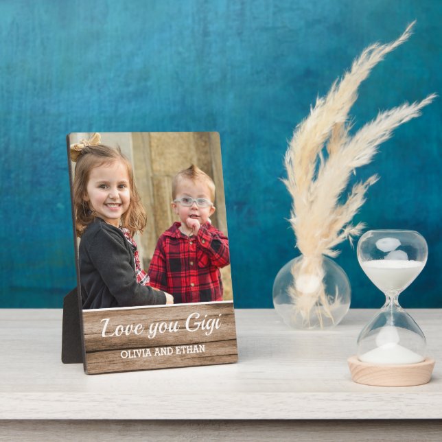Plaque Photo Love You Gigi Rustic Wood Grandchildren Photo (Côté)