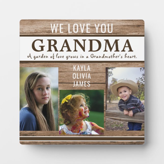 Plaque Photo Love You Grandma Citation Rustic Wood Photo Collag (Devant)