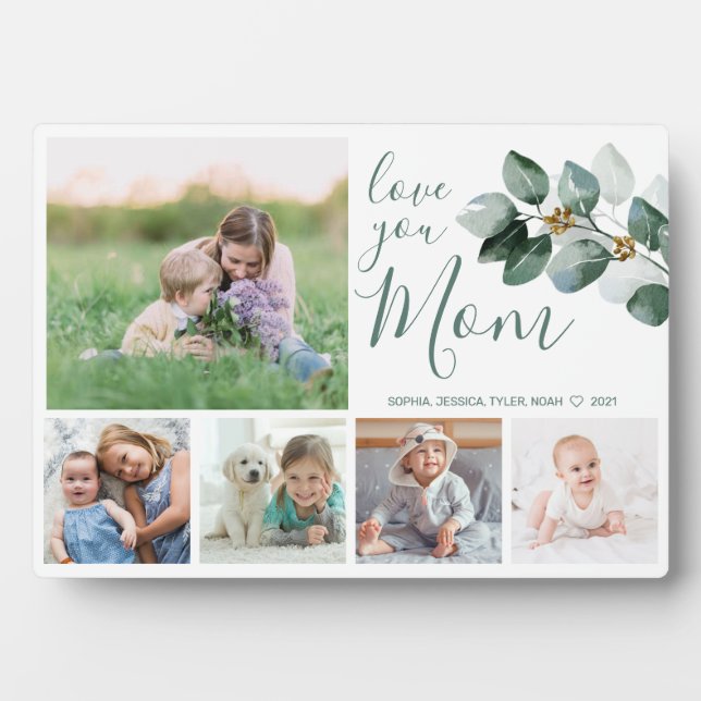 Plaque Photo Love You Mom Family Photo Collage Eucalyptus (Devant)